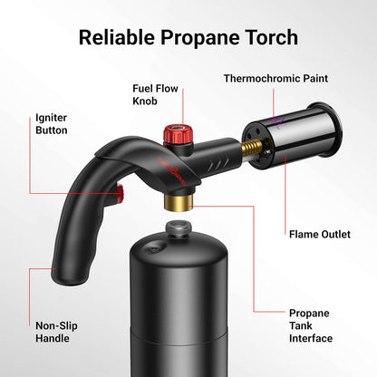Powerful Propane Torch, Kitchen Cooking Torch, Culinary Torch Lighter, Adjustable Blow Torch for Sous Vide Searing Steak, BBQ, Grill, Campfire Charcoal Starter (Propane Tank Not Included)