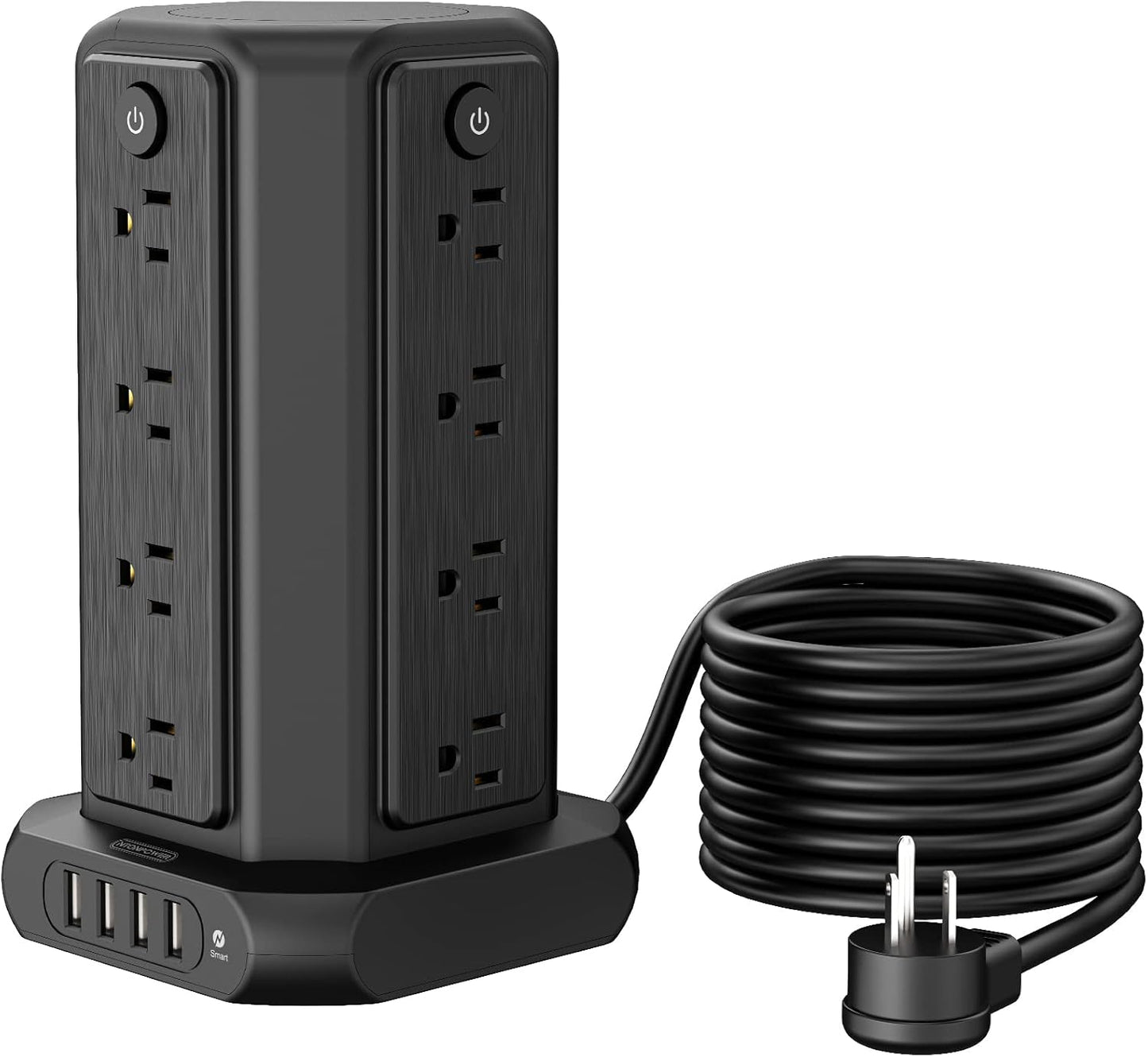 Power Strip Tower Surge Protector, NTONPOWER 8 Outlet 5 USB Desktop Charging Station 1625W 13A, 6Ft Extension Cord Flat Plug, Individual Switches, 1080 Joules, Overload Protection for Home Office