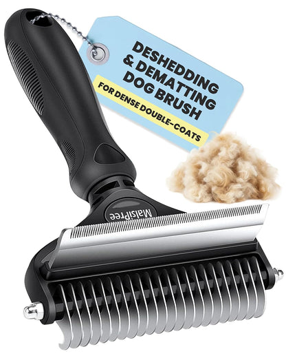 Malsipree Dog Brush for Shedding - Large, Blue, 2-In-1 - Deshedding Dog Grooming Brush & Undercoat Rake with Dematting Comb for Medium to Large Double Coated