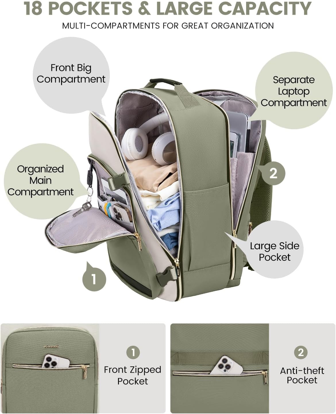 40L Travel Backpack for Women & Men, Airline Approved Carry on Luggage with 3 Packing Cubes, TSA Overnight Bags, Waterproof Personal Item Bag, Weekender Essentials Backpacks Fits 17" Laptop