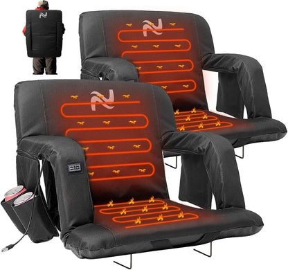 SLSY Heated Stadium Seat Bleacher Seat with Back & Arm Support, Portable 6 Reclinng Positions Stadium Seating for Bleachers, Bleacher Seats for Sports Events, Outing, Travelling, Hiking