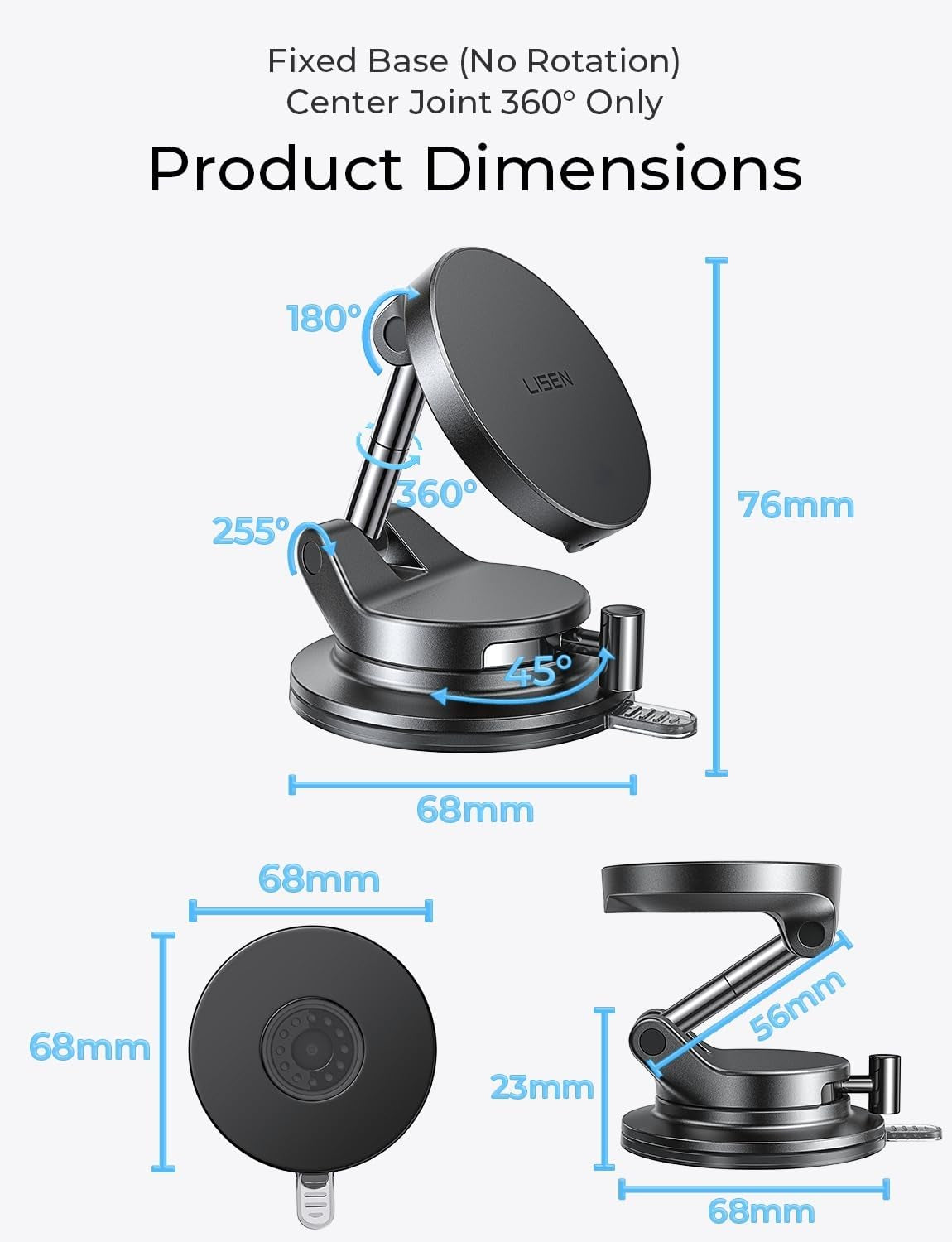 LISEN 15W Magsafe Car Mount Charger, Suction Cup Phone Mount, Magnetic Wireless Car Charger, Vacuum Magnetic Phone Holder Car Mount for Iphone 17 Pro Max 16 15 14 13 12, Samsung S26/S25, Pixel 10 Pro