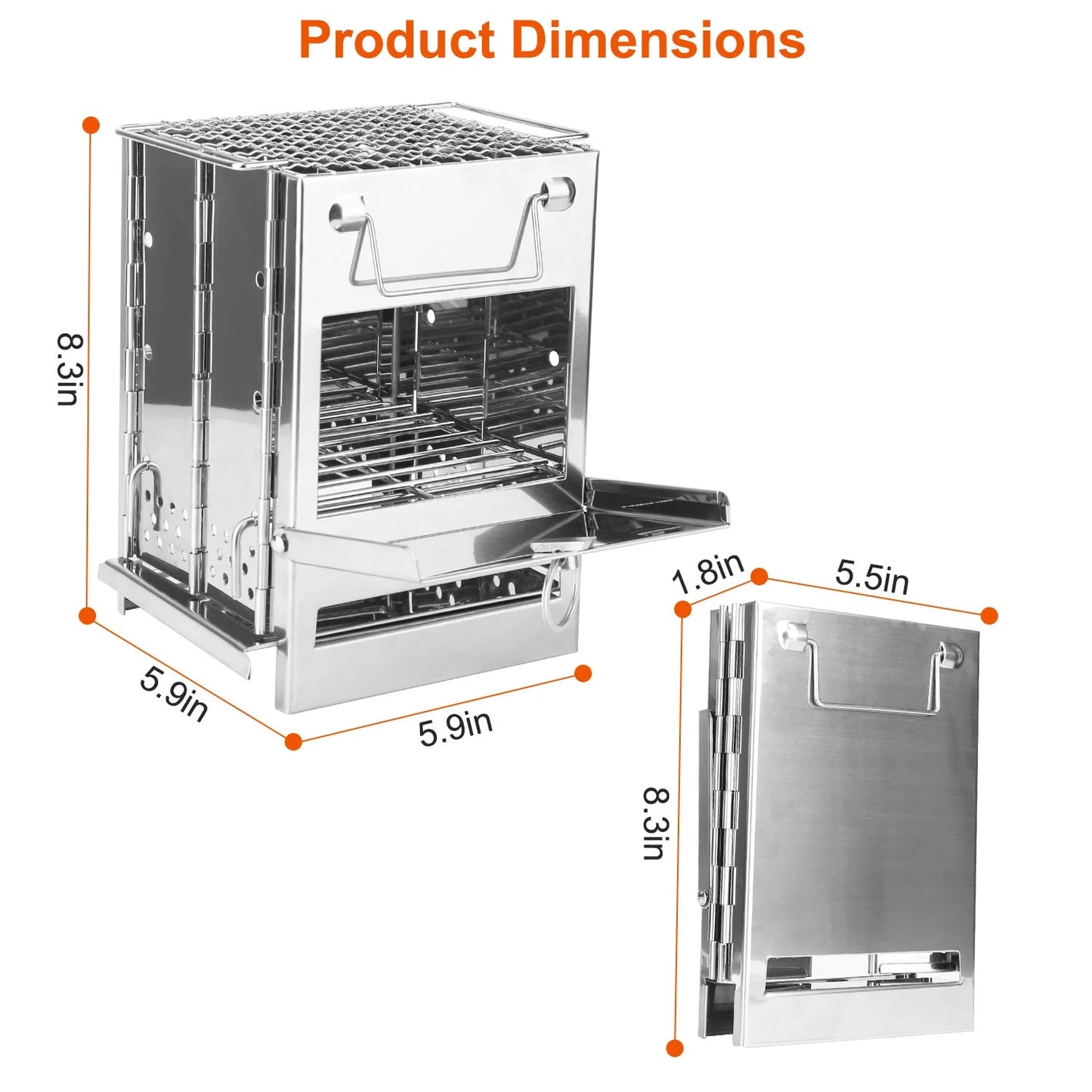 Wood Burning Camp Stove, Imountek Folding Stainless Steel Grill, Portable Backpacking Stove for Hiking Camping Survival BBQ