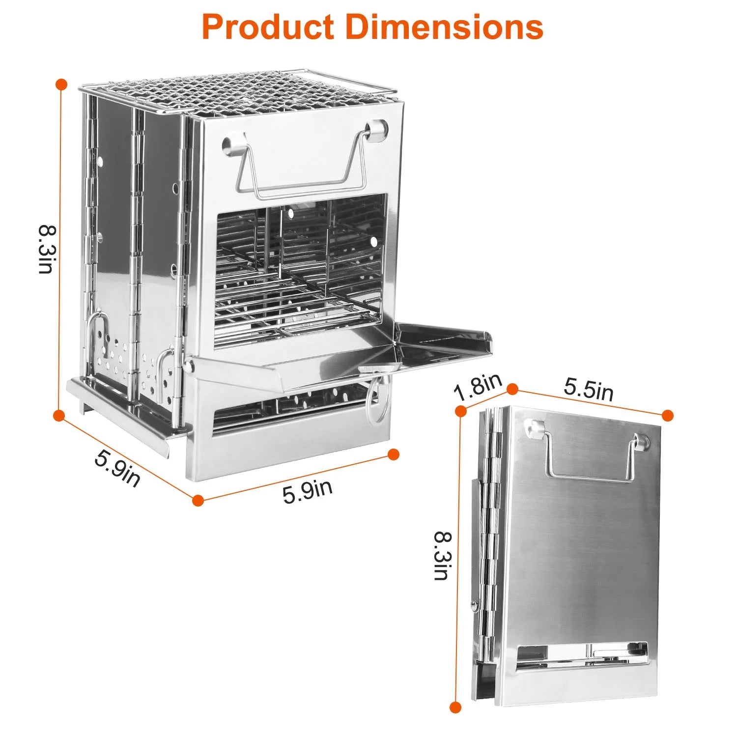 Wood Burning Camp Stove, Imountek Folding Stainless Steel Grill, Portable Backpacking Stove for Hiking Camping Survival BBQ