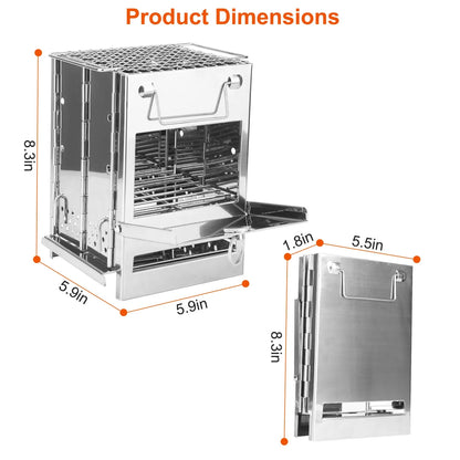 Wood Burning Camp Stove, Imountek Folding Stainless Steel Grill, Portable Backpacking Stove for Hiking Camping Survival BBQ