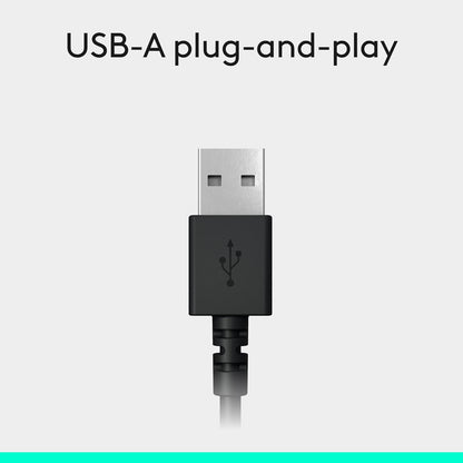 Logitech H390 Wired Headset for Pc/Laptop, Stereo Headphones with Noise Cancelling Microphone, USB-A, In-Line Controls, Works with Chromebook - Black