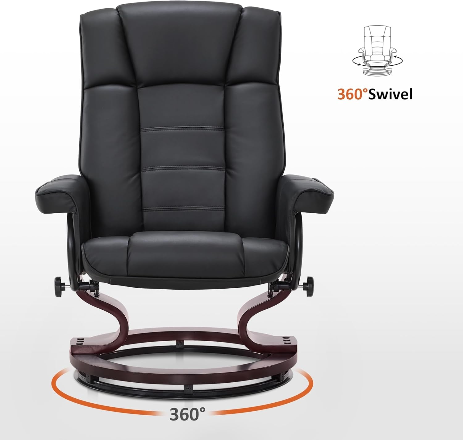 Mcombo Manual Swivel Recliner with Ottoman, Chair Ottoman Set for RV Small Spaces, Living Room, Bedroom, Office 9019 4919 (Faux Leather, Black)