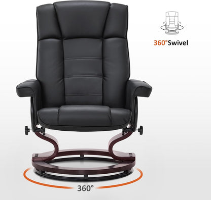 Mcombo Manual Swivel Recliner with Ottoman, Chair Ottoman Set for RV Small Spaces, Living Room, Bedroom, Office 9019 4919 (Faux Leather, Black)