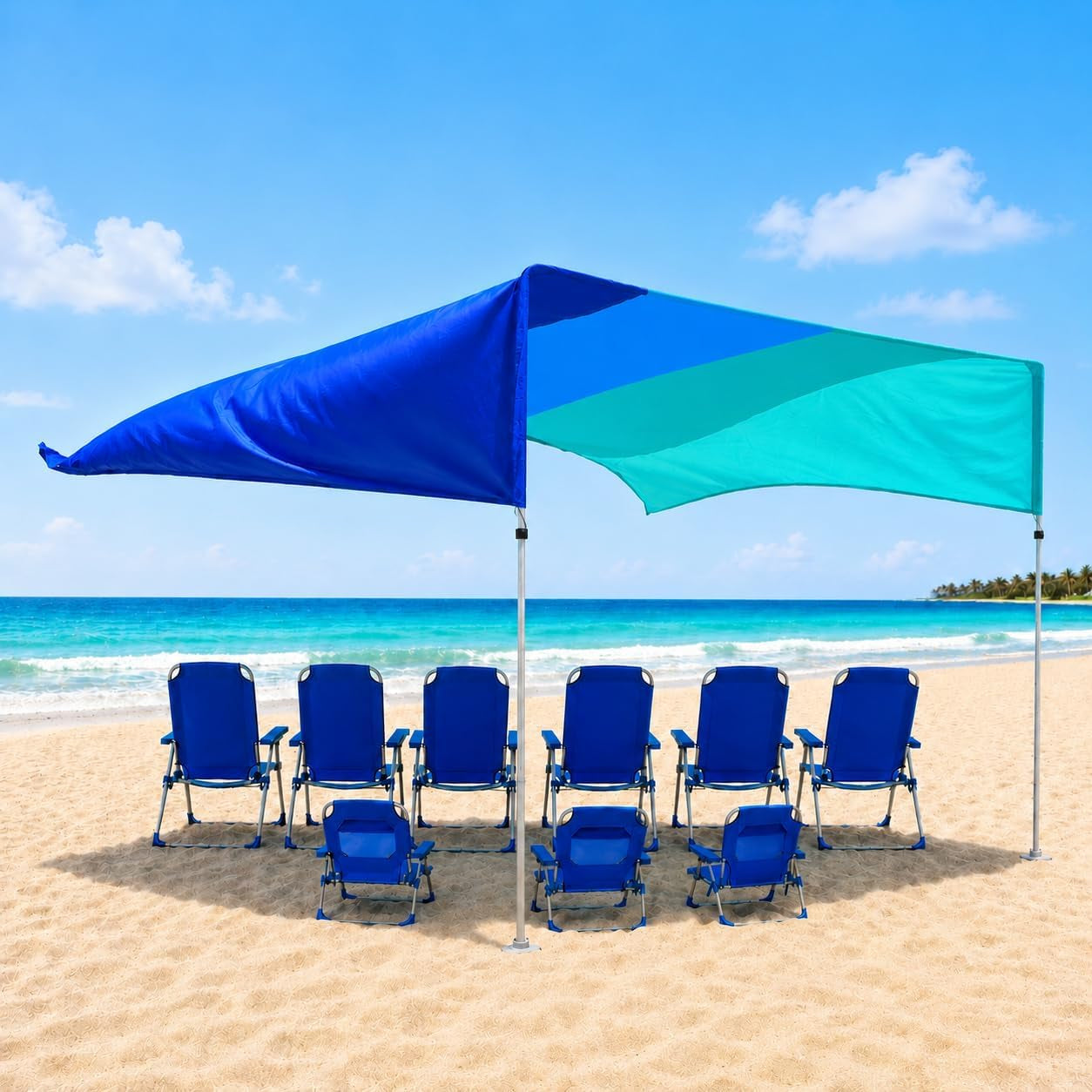 Millionshades® Beach Shade Sail – No Ropes, No Sandbags, Quiet in Wind, 8X8 Ft Wind-Propelled® Beach Shade Canopy, UPF 50+, Cozy for 2-3 People