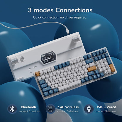 RK ROYAL KLUDGE RK98 Wireless Mechanical Keyboard, Tri-Mode 2.4G/BT5.1/USB-C Hot Swappable Full Size Keyboard, RGB Backlit Gaming Keyboard, Massive Battery Software Support, Brown Switch