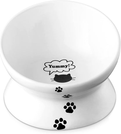 Y YHY Ceramic 15 Ounce Slanted Cat Food Water Bowl, Lake Blue