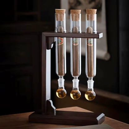 Glass Cigar Tubes Humidor Set Cigar Flavor Infuser Ball Base & Wooden Plug Cigar Incense Glass Tube Set