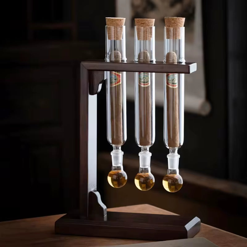 Glass Cigar Tubes Humidor Set Cigar Flavor Infuser Ball Base & Wooden Plug Cigar Incense Glass Tube Set