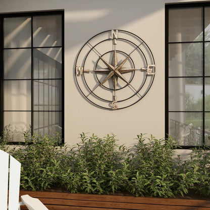 Metal Indoor Outdoor Compass Home Gray Wall Decor with Distressed Copper like Finish
