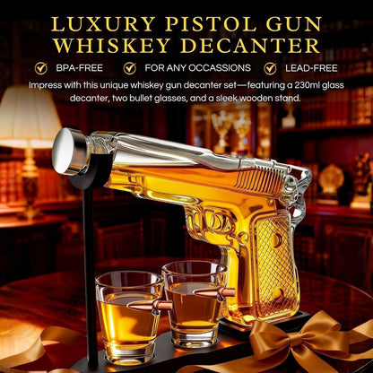 The Wine Savant Whiskey Gun Decanter Set + 2 Bullet Glasses - Birthday Pistol Gifts for Men Who Have Everything, Whiskey Gifts for Men Dad, for Father, Husband, Boyfriend & Military Enthusiasts
