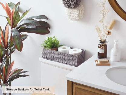 Storageworks round Paper Rope Toilet Tank Topper Basket, Wicker Basket for Bathroom, Gray, 2-Pack