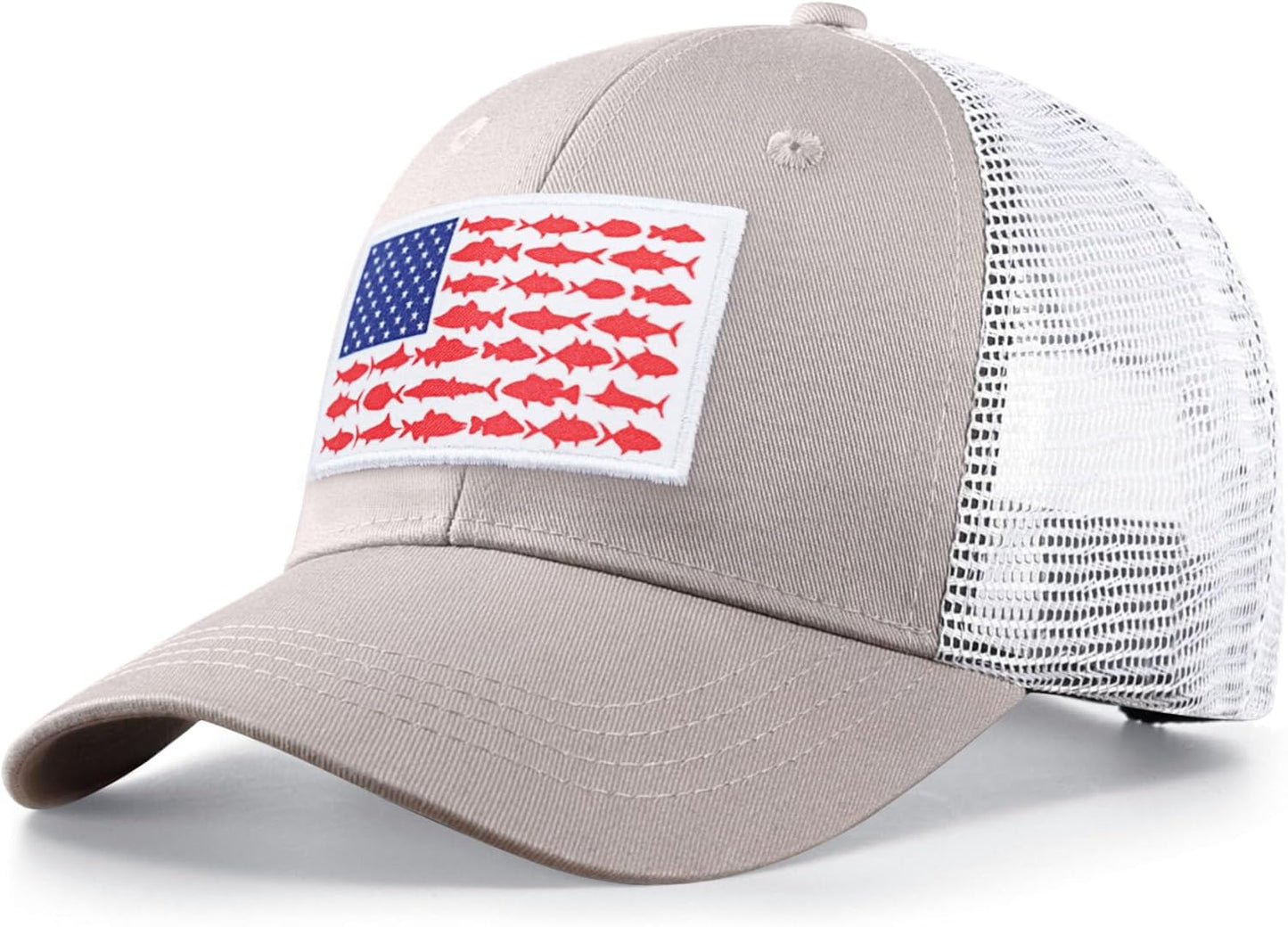 American Fish Flag Trucker Hat, Fishing Gifts for Men, Snapback Fishing Hat Perfect for Fishing and Daily Use