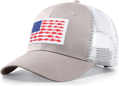 American Fish Flag Trucker Hat, Fishing Gifts for Men, Snapback Fishing Hat Perfect for Fishing and Daily Use
