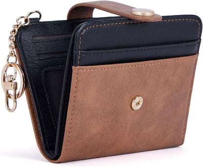 Slim RFID-Blocking Wallet with Zipper Coin Pocket & Keychain