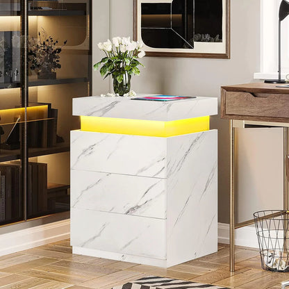 Bedroom Nightstand Charging Station LED Lights Sliding Top Drawers