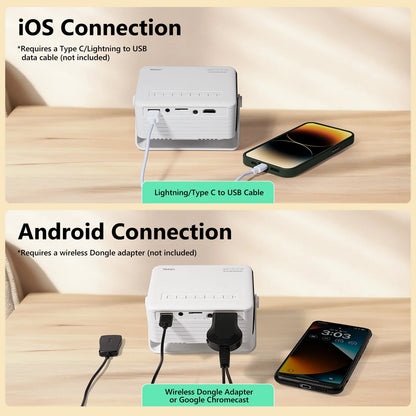 Cocobear Portable Mini Projector with Auto Keystone and 360 Degree Rotation, 720P Small Projector with Zoom, Plug and Play Compatible with Iphone Android HDMI USB TV Stick, Compact Home Theater Proje