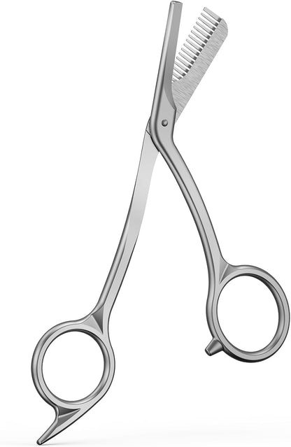 BALUCA Eyebrow Scissors with Comb | Professional Stainless Steel Eyebrow Trimmer for Women & Men | Dual-Design Precision Eye Brow Trimmer Scissors for Effortless Grooming, Silver (Black)