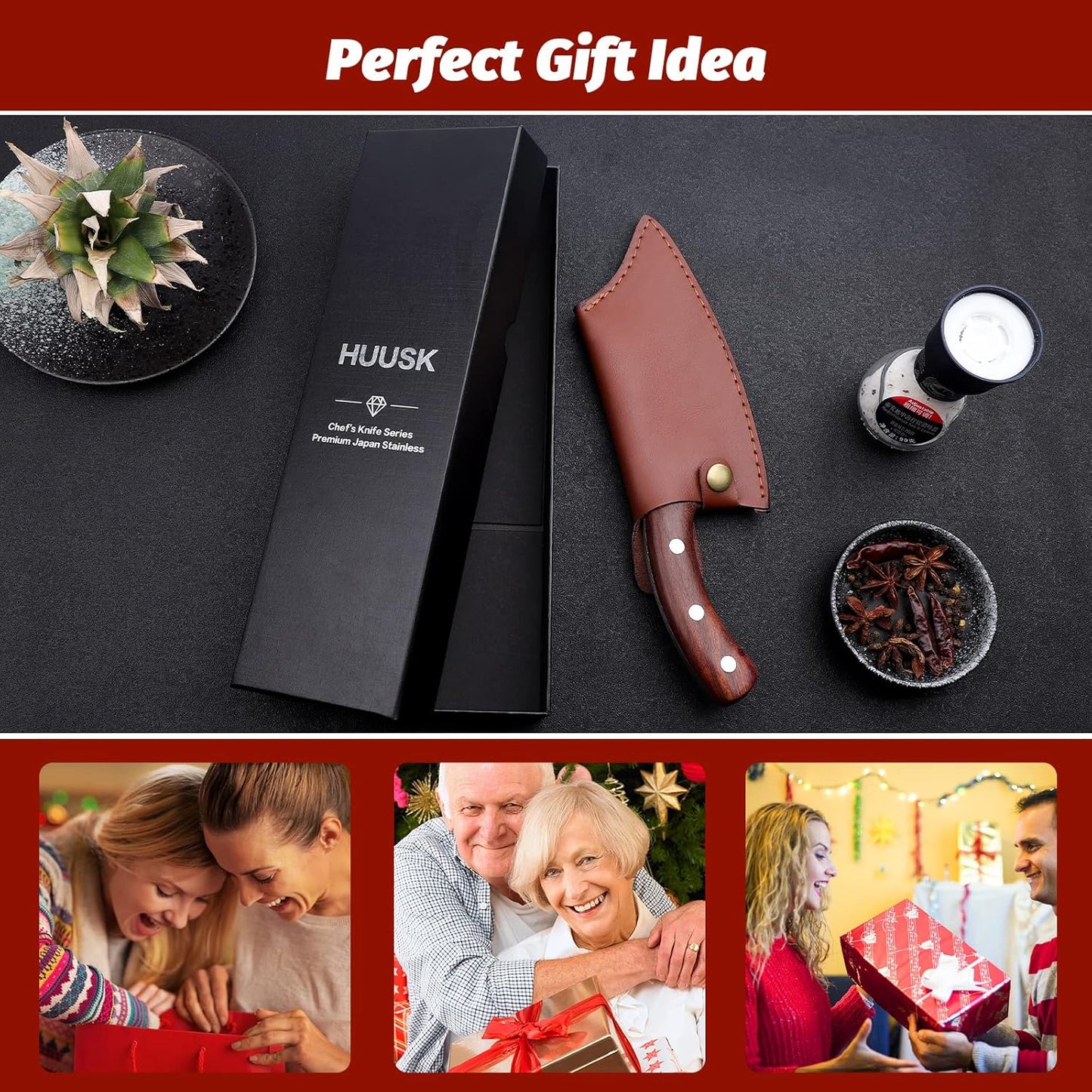 Meat Cleaver Knife, Hand Forged Butcher Knife for Meat Cutting, Full Tang Viking Knife with Sheath, Japanese Chef Knives for Kitchen, Outdoor Cooking, Camping, BBQ, Gift for Man and Women