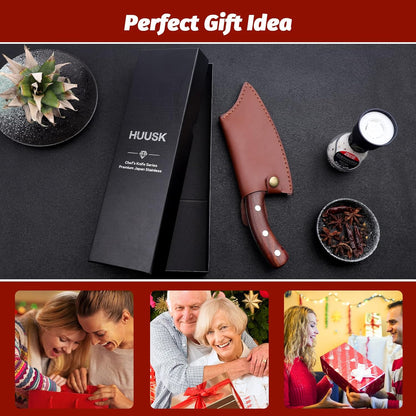 Meat Cleaver Knife, Hand Forged Butcher Knife for Meat Cutting, Full Tang Viking Knife with Sheath, Japanese Chef Knives for Kitchen, Outdoor Cooking, Camping, BBQ, Gift for Man and Women