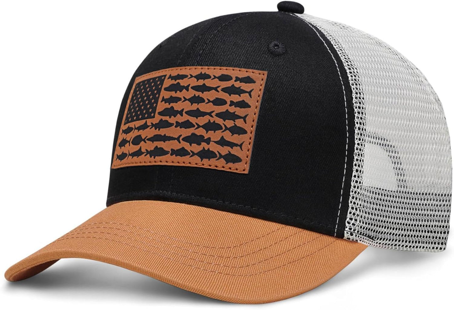 American Fish Flag Trucker Hat, Fishing Gifts for Men, Snapback Fishing Hat Perfect for Fishing and Daily Use
