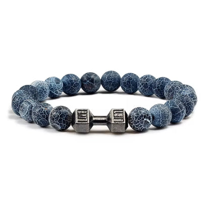 ForgeFit™ Volcanic Stone Fitness Bracelet / Natural Volcanic Stone Bracelet Men Matte Black Lave White Beads Charm Dumbbell Strand Bracelets Women Barbell Fitness Jewelry