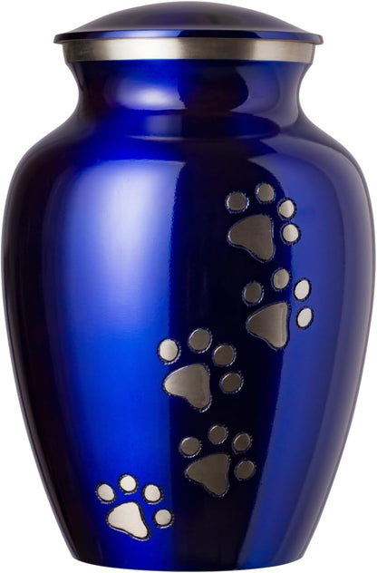 Ottillie Paws Legacy Series Pet Urn for Dogs and Cats, Handmade Brass Memorial Cremation Urn (Small - Pets up to 25 Lbs, Pewter, Vertical Brass Paws)