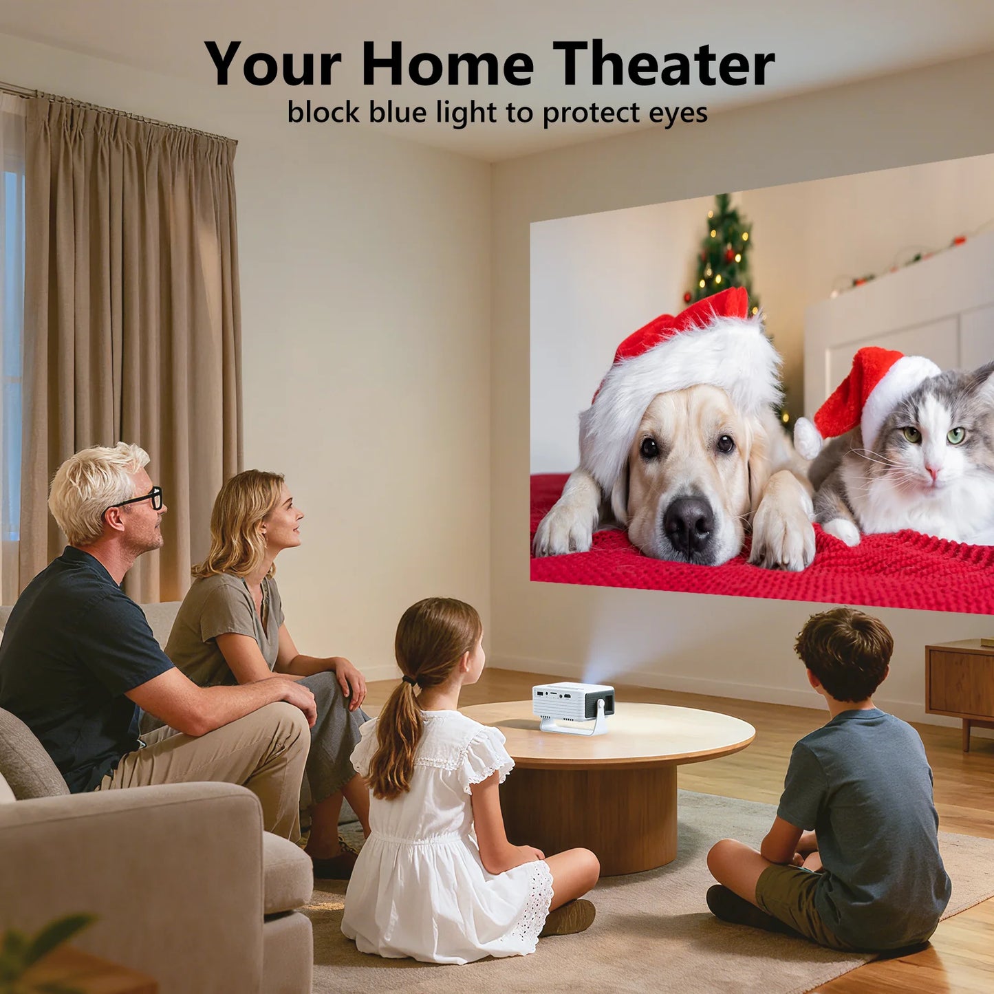 Cocobear Portable Mini Projector with Auto Keystone and 360 Degree Rotation, 720P Small Projector with Zoom, Plug and Play Compatible with Iphone Android HDMI USB TV Stick, Compact Home Theater Proje