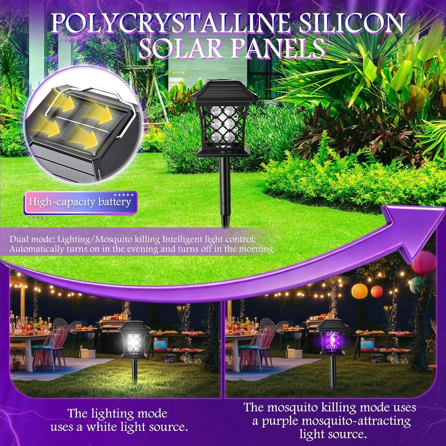 2 Pack Solar Bug Zapper with 365Nm UV Light, 2 Light Modes & 4 Installation Ways, Outdoor Mosquito Zapper for Lawn for Indoor Outdoor Use Garden & Camping Patio(Classic)