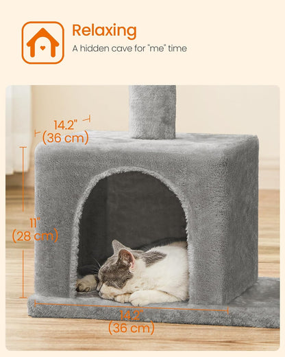 Feandrea Cat Tree, 33.1-Inch Cat Tower, Plush Condo for Large Cats up to 16 Lb, Large Perch, 2 Caves, Scratching Post, Light Gray UPCT61W