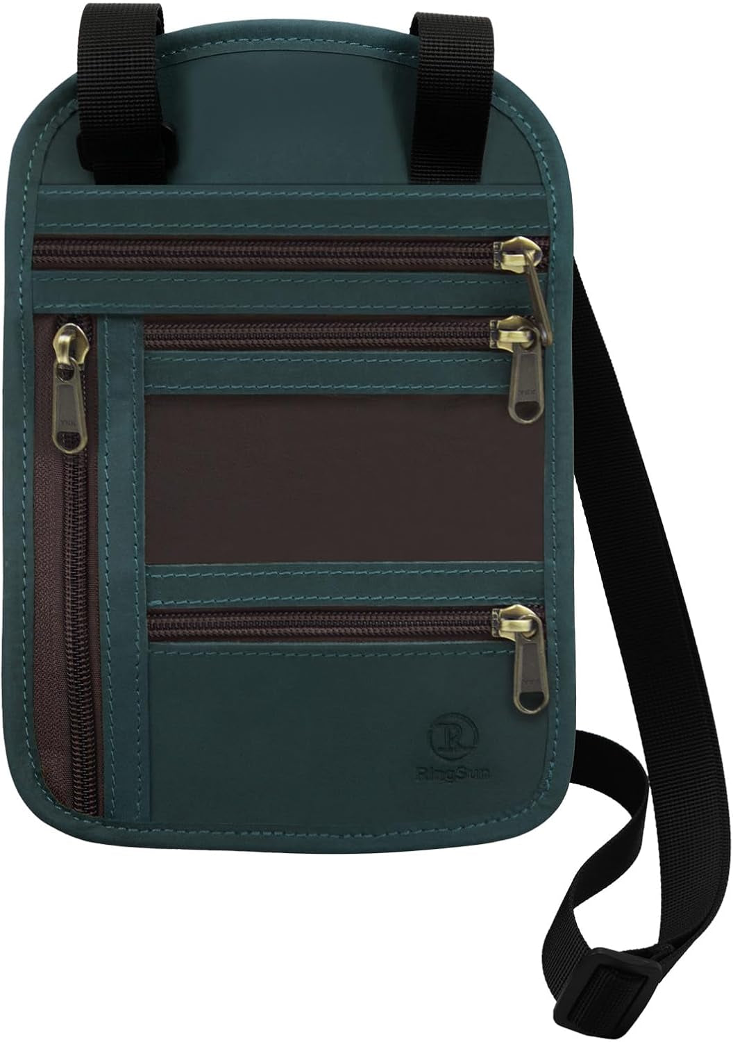 RFID-Blocking Leather Travel Passport Wallet with Adjustable Strap