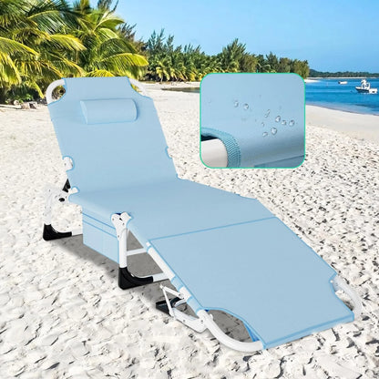 Slsy 3 in 1 Sun Tanning Chair Oversized with Mat & Face Arm Hole, 5-Position Heavy Duty Folding Chaise Outdoor Lounge Chair W/ Pillow, for Beach, Pool, Lawn, Yard, Patio
