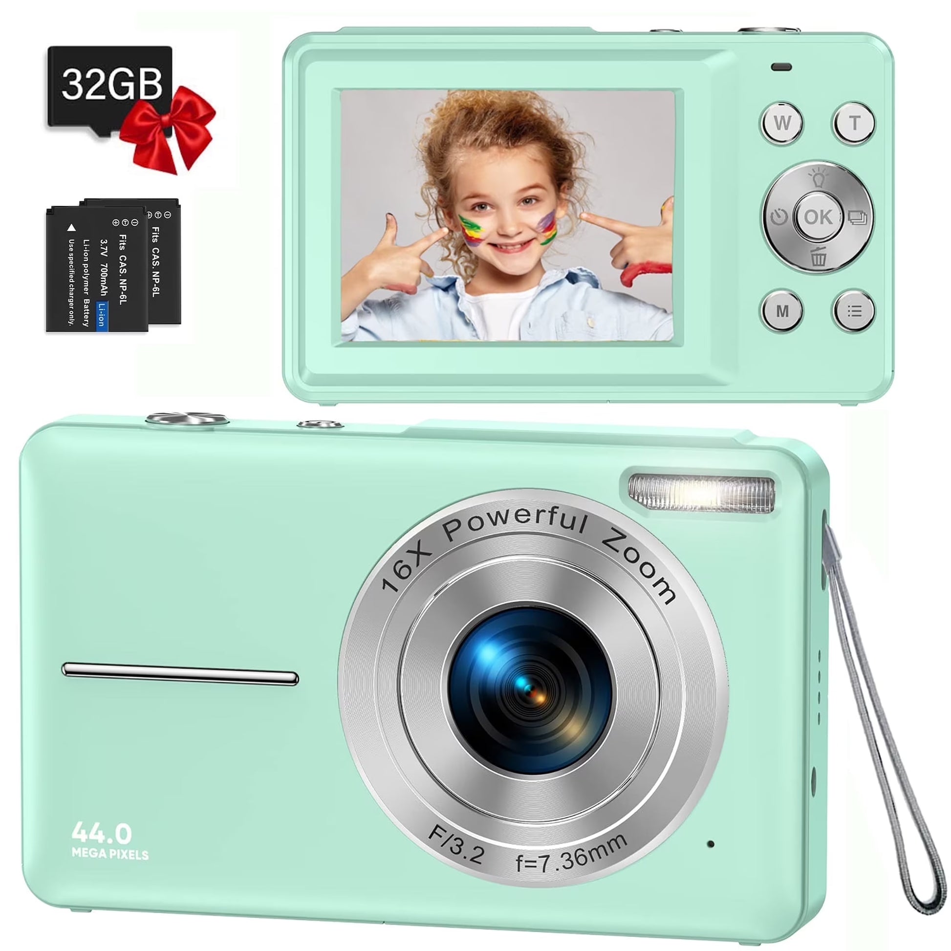 ACTITOP Digital Camera FHD1080P 44MP Portable Camera for Kids 2.4"LCD Screen Small Video Camera with 32G Card