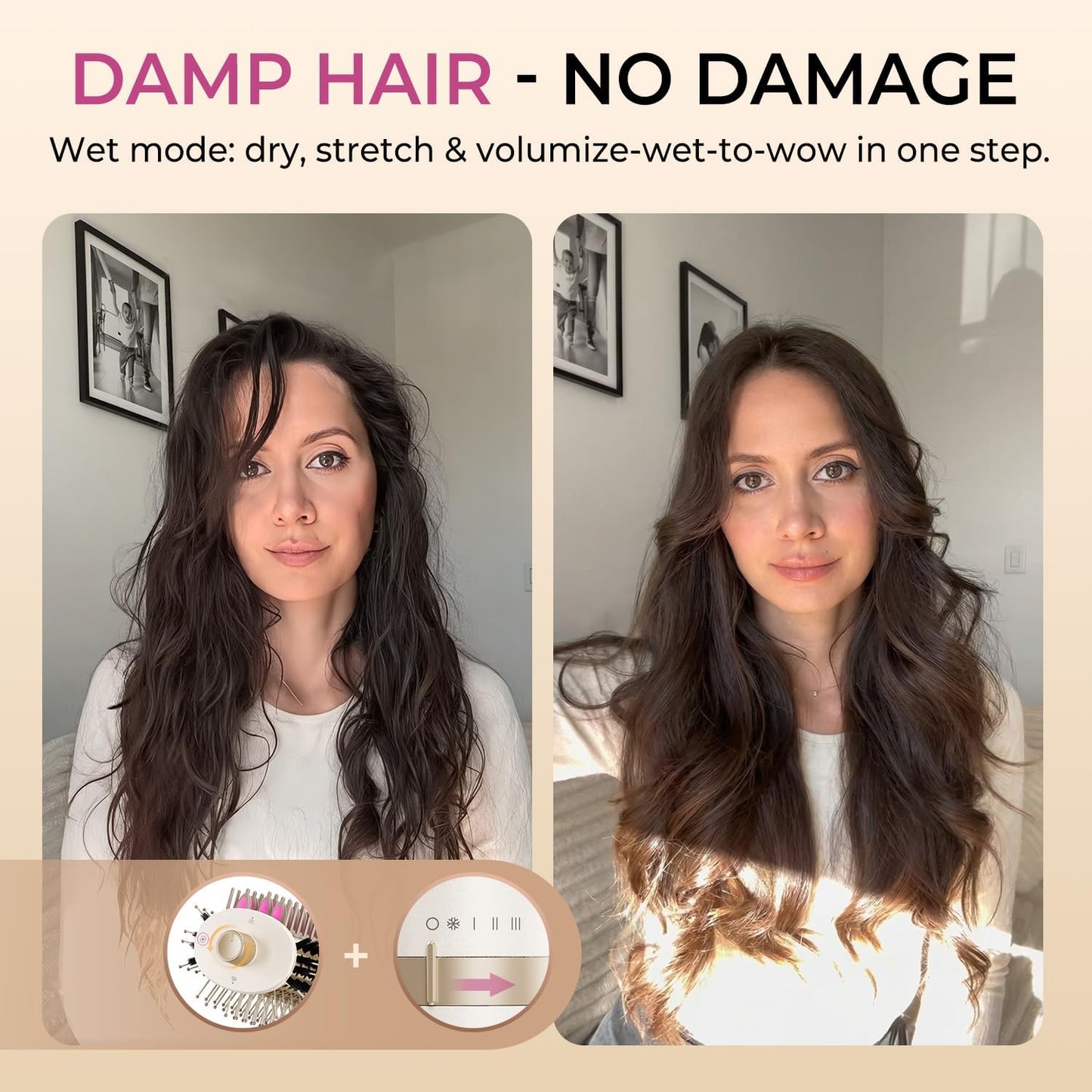 VaultAir™ Pro Styler Upgraded 5-In-1 Blow Dryer Brush with Heated Comb - Volumizer Hair Dryer Brush for Wet & Dry Hair, Ideal for Thick Curly Hair, Salon Blowout, Frizz-Free Shiny Hair, Reduced Heat Damage - 70Mm
