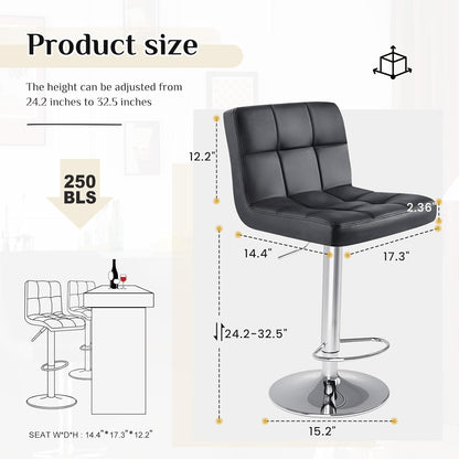 DUMOS Bar Stools Set of 4, 24 Inch Counter Height Bar Stools, Upholstered Modern Kitchen Barstools with Metal Base, PU Leather Saddle Stools for Kitchen Island, Inky Black