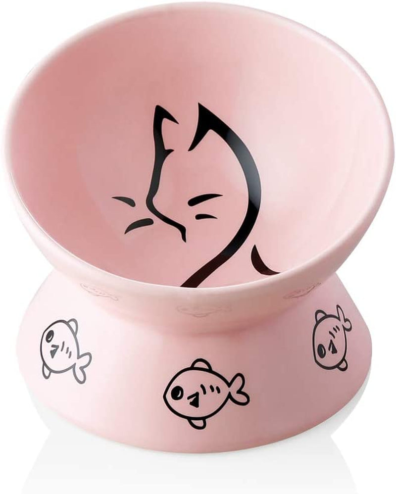 Sweejar Ceramic Raised Cat Bowls, Slanted Cat Dish Food or Water Bowls, Elevated Porcelain Pet Feeder Bowl Protect Cat'S Spine, Stress Free, Backflow Prevention(Grey)