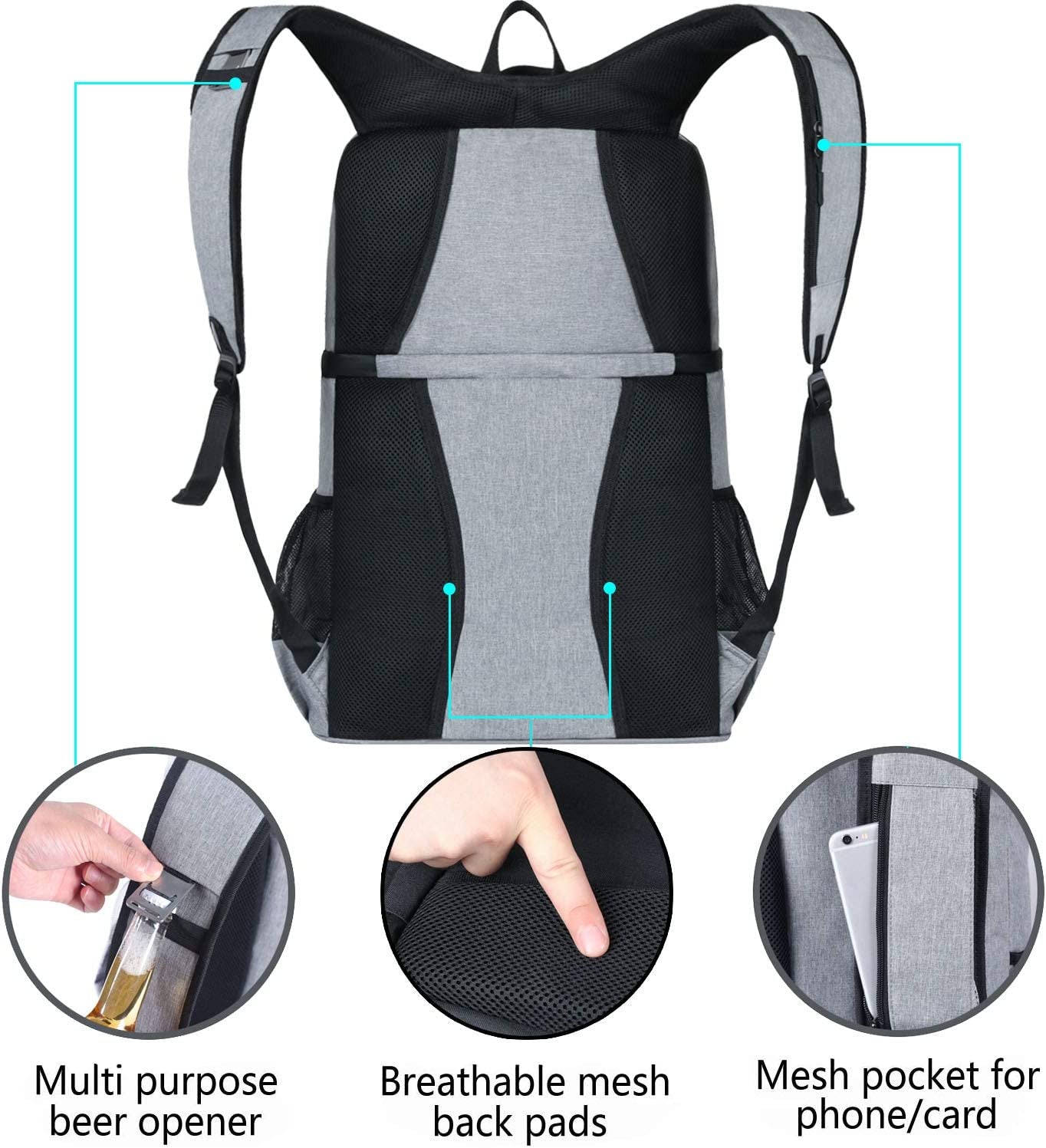 FORICH Backpack Cooler Leakproof Insulated Waterproof Backpack Cooler Bag, Lightweight Soft Beach Cooler Backpack for Men Women to Work Lunch Picnics Camping Hiking, 30 Cans
