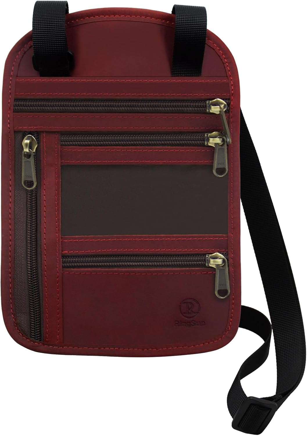 RFID-Blocking Leather Travel Passport Wallet with Adjustable Strap