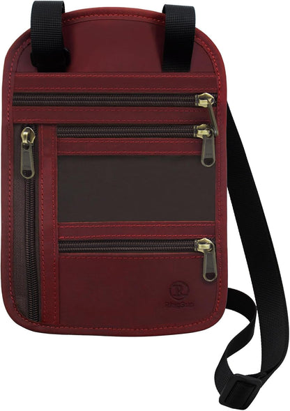 RFID-Blocking Leather Travel Passport Wallet with Adjustable Strap