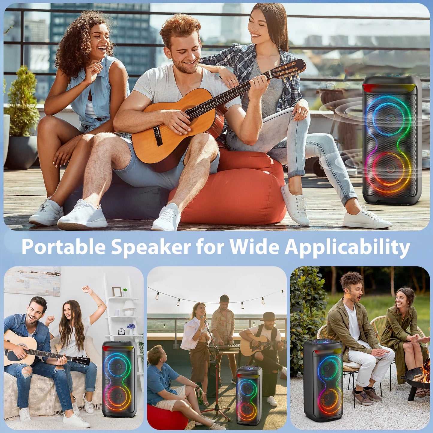 JYX T20 Bluetooth Party Speaker | Portable PA System with Dual 6.5" Subwoofers, RGB Lights & Karaoke