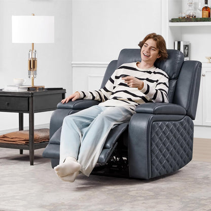 Watson & Whitely Genuine Leather Power Recliner Chairs for Adults, Zero Gravity Recliner with Power Headrest & Hidden Storage, RV Electric Reclining Sofa Chair for Living Room, Home Office, Navy