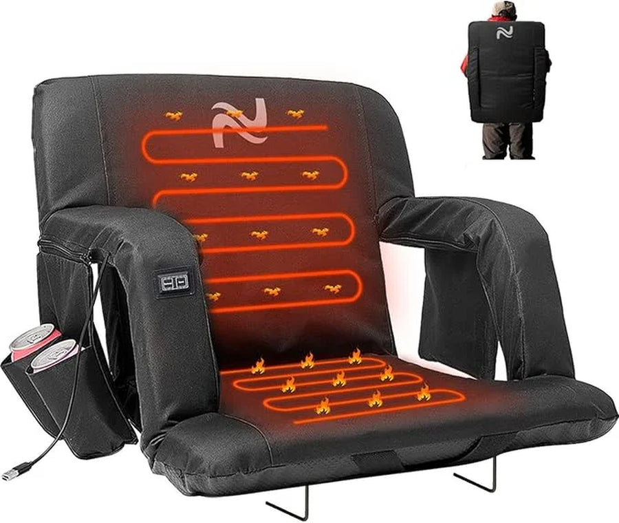 SLSY Heated Stadium Seat Bleacher Seat with Back & Arm Support, Portable 6 Reclinng Positions Stadium Seating for Bleachers, Bleacher Seats for Sports Events, Outing, Travelling, Hiking