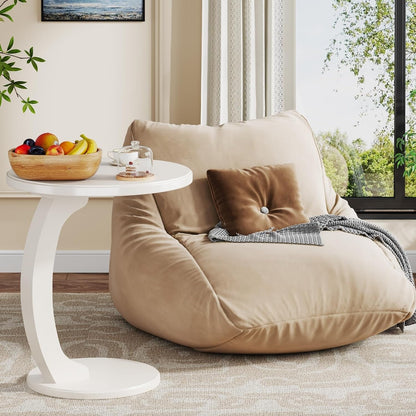 Solid Wood round End Table Mid Century C-Shaped Side Table for Living Room & Bedroom