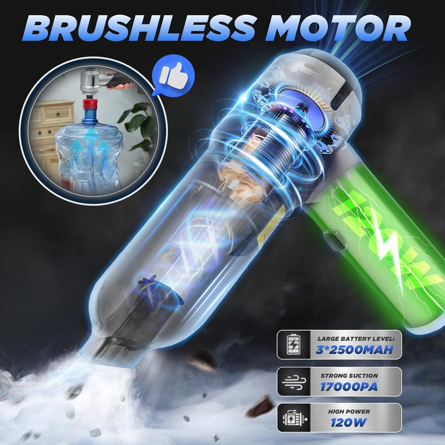 Handheld Car Vacuum Portable Cordless17000Pa Mini Vacuums Rechargeable Foldable Vacuum Cleaner with Brushless Motor for Gifts Home,Office Pet HL132 Black