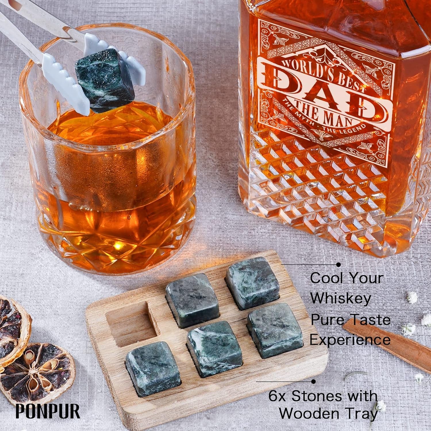 Gift Whiskey Decanter Set with 2 Glasses, Unique Cool Dad Birthday Gift from Daughter Son, Best Christmas Retirement Present for Man Father