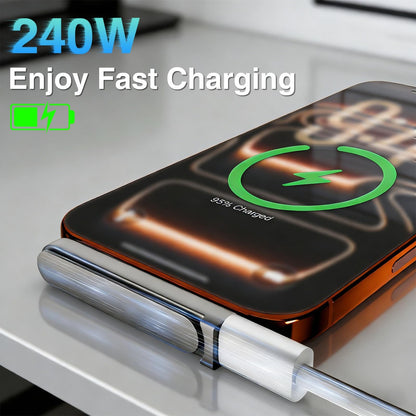 2-in-1 USB-C Fast Charging Cable with Foldable Phone Stand – 240W PD 3.1